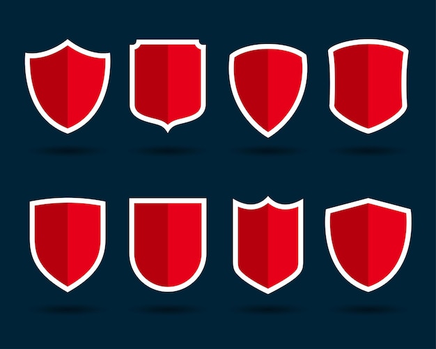 Vettore collezione di icone scudo. set di icone di scudi vettoriali. simbolo di salvaguardia