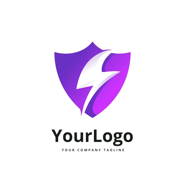 Shield and lightning gradient logo premium vector