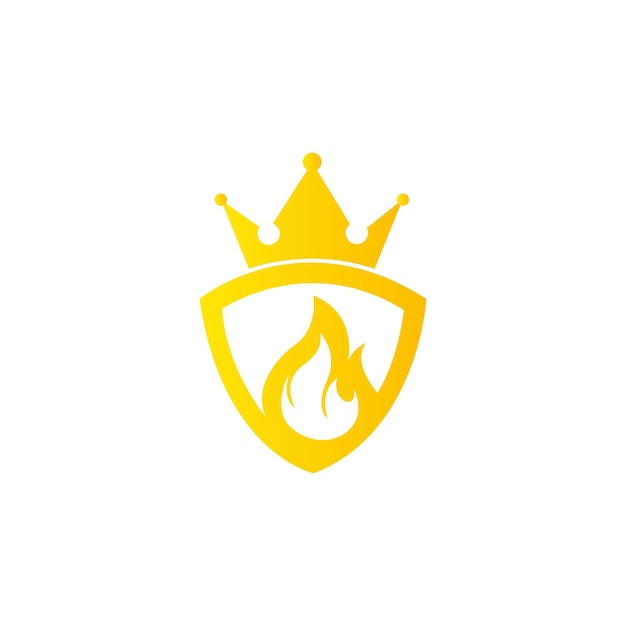 Scudo logo e corona emblema con elemento fuoco e scudo