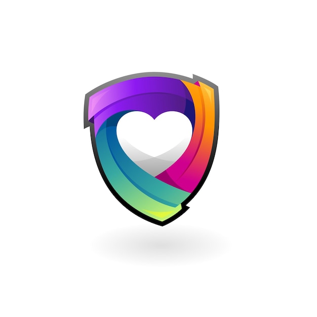 Shield logo and love logo combination, 3d style logo