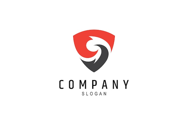 Логотип щита с абстрактной концепцией буквы s в черно-красном стиле плоского дизайна