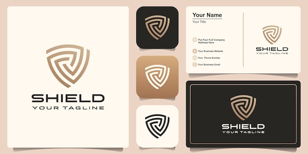 Shield logo with set of business card design template.