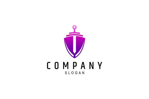 Shield logo with sword in flat design