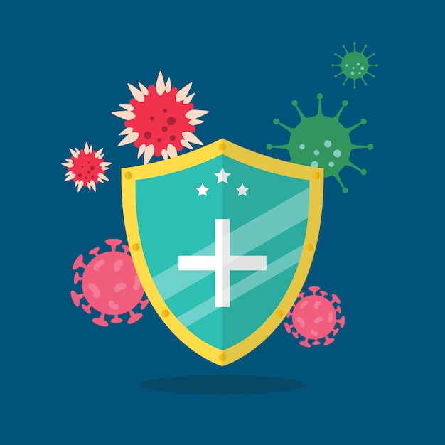 Vector shield protecting virus icons