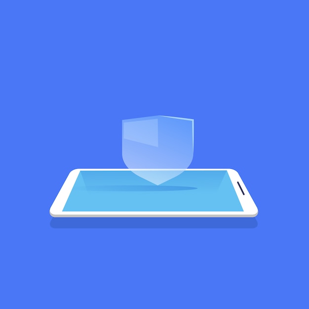 shield protection icon mobile database privacy guard application blue background flat