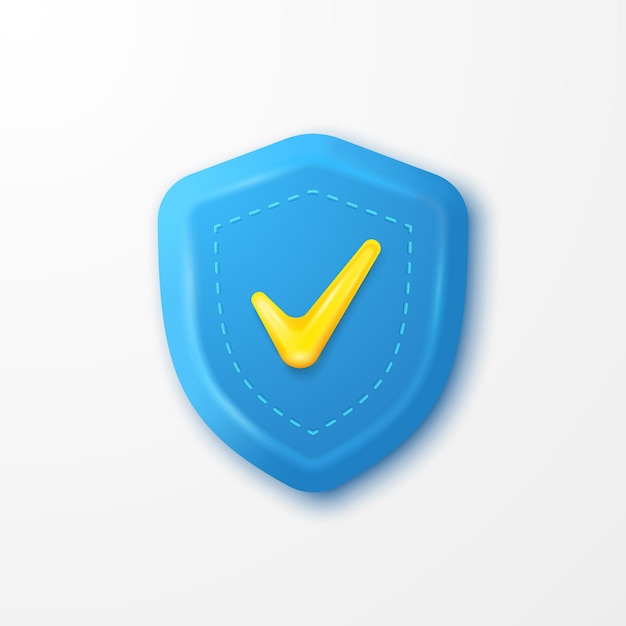 Shield security check mark icon with blue color