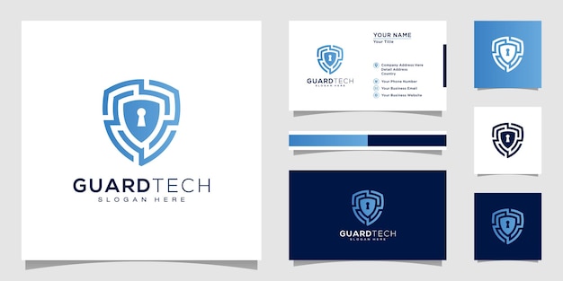 Дизайн логотипа безопасности щита и визитная карточка