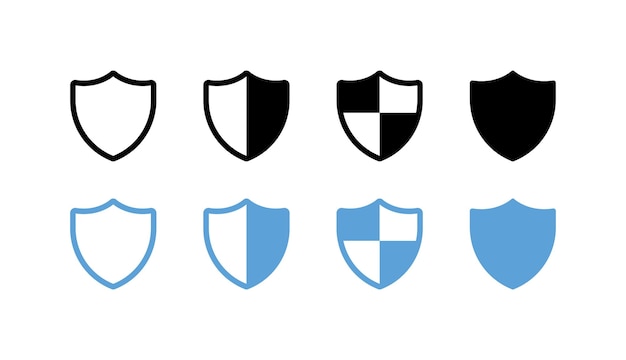 Shield set icon Private information antivirus hacker personal data protection confidential file management security Privacy concept Vector four icon in different style on white background