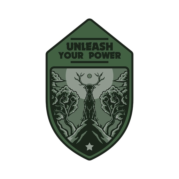 Vector shield shape emblem of fierce standing deer