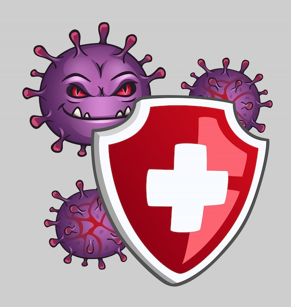 Shield sign with viruses and bacteria