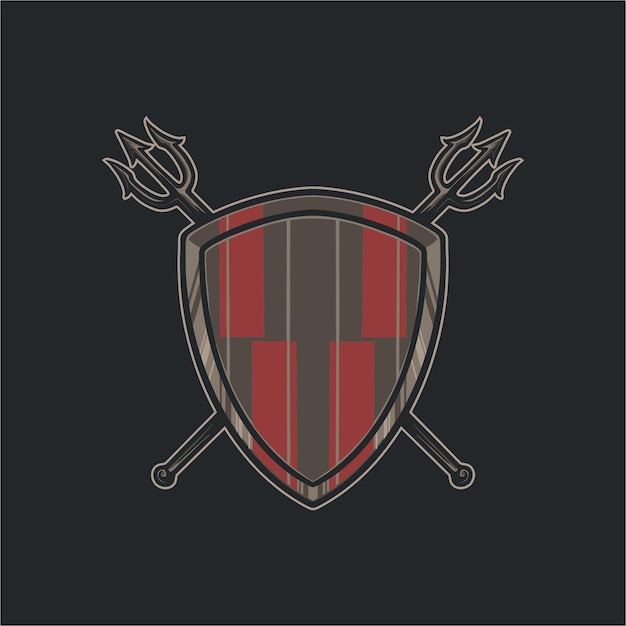 Shield and spear logo vector illustration