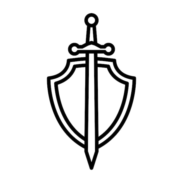白い背景の盾と剣のアイコン ベクトル デザイン テンプレート