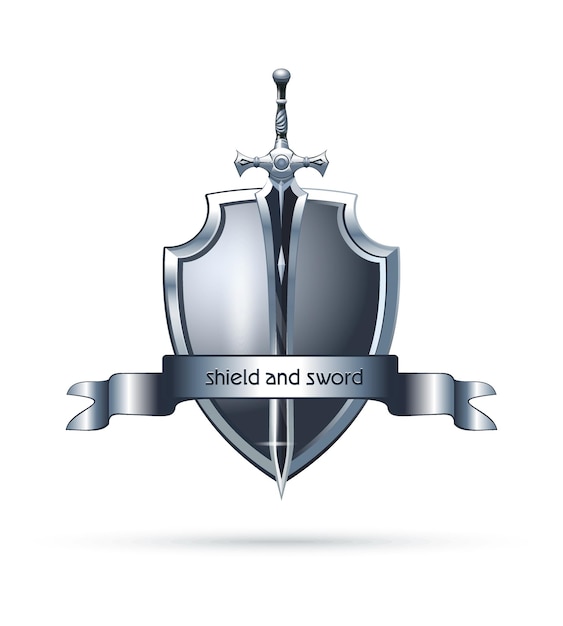 Shield and sword logo design. Vector icon