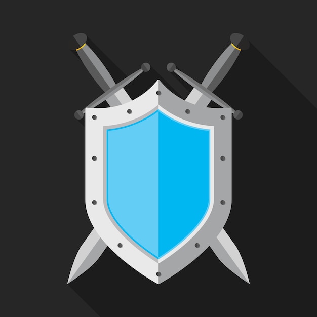 Vector shield and swords in flat design vector illustration