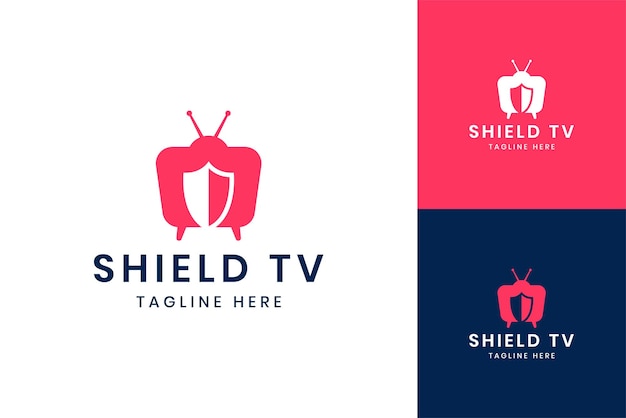 Shield television negative space logo design