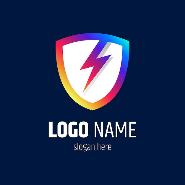 Shield and thunder logo concept in colorful gradient colors, ready to use for template