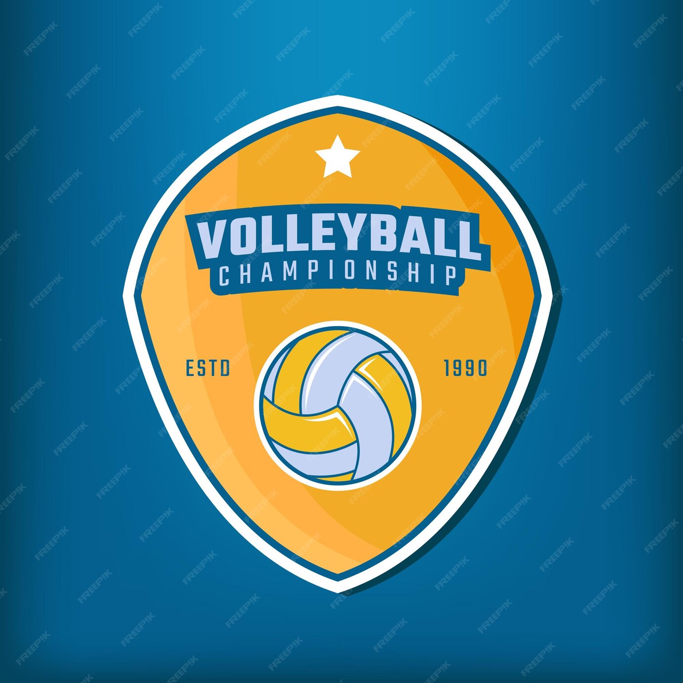 Premium Vector | Shield and volleyball element design logo on dark blue