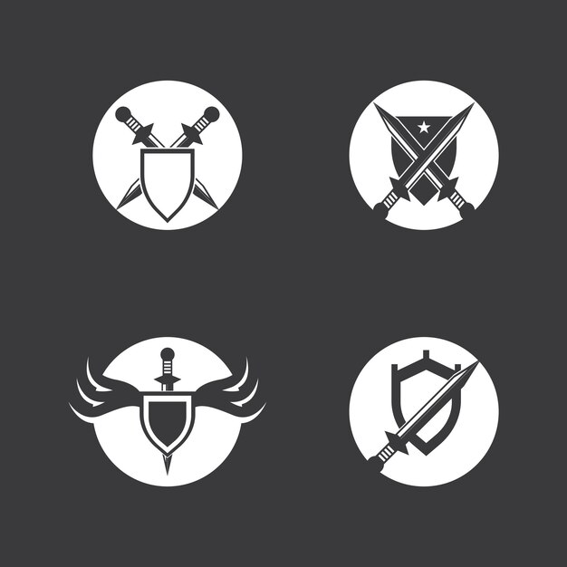 剣のロゴ デザインのベクトル図とシールド戦争