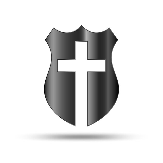 Shield with Christian Cross. Vector illustration. Creative Christian icon.