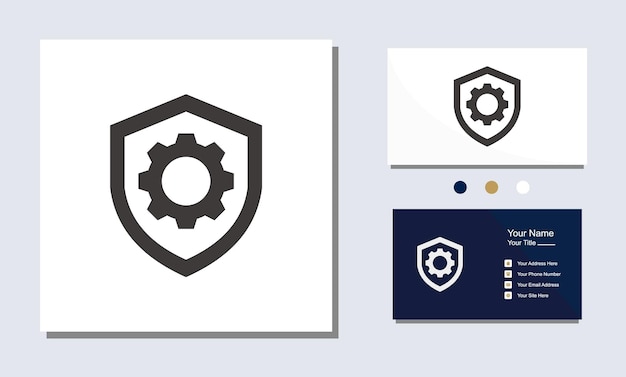 Shield with gear protection simple vector icon