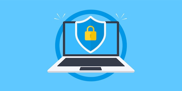 shield with lock on laptop. concept with data protection for computer vector illustration.
