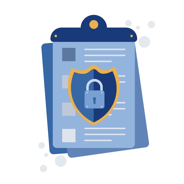 Shield with padlock on the paper with personal data security protection Vector design element