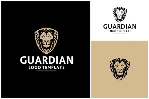 Vector shield with royal lion face head for security protection guard emblem badge logo design