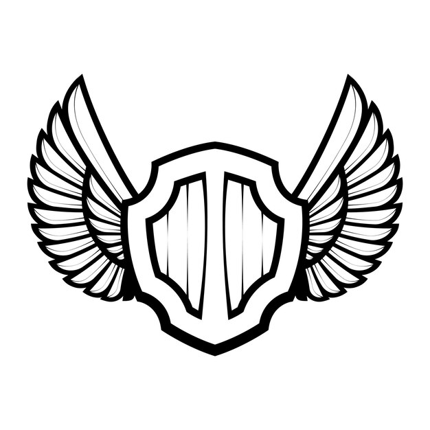 Vector shield with wings mascot logo line art