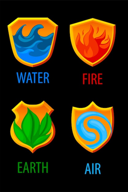 Shields with 4 natural elements for the game.