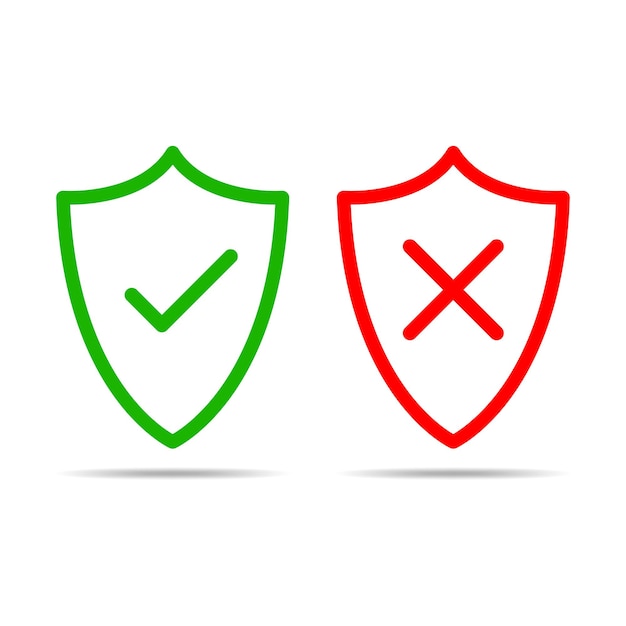 Shields with cross and chek mark vector illustration