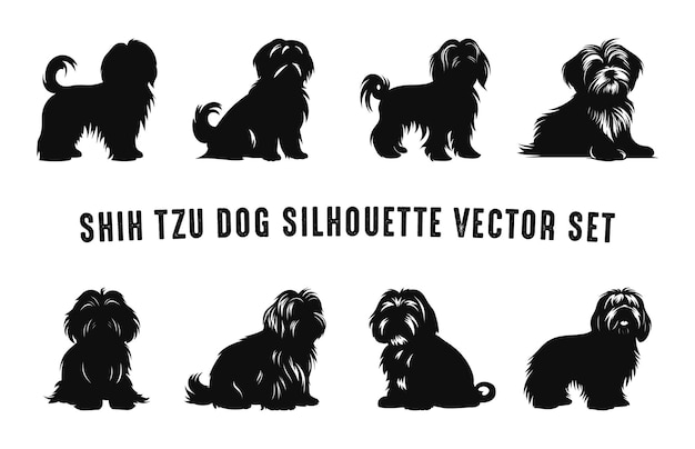 Shih Tzu Dog Silhouettes vector Set Dogs breed Black Silhouette Bundle