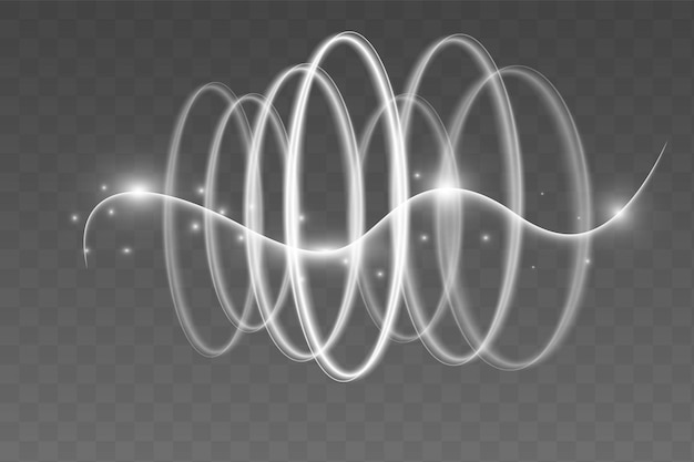 Мерцающие волны со световым эффектом изолированы на прозрачном фоне Блестящий след старой пыли Абстрактное движение Волшебные линии Неоновый эффект векторного фона