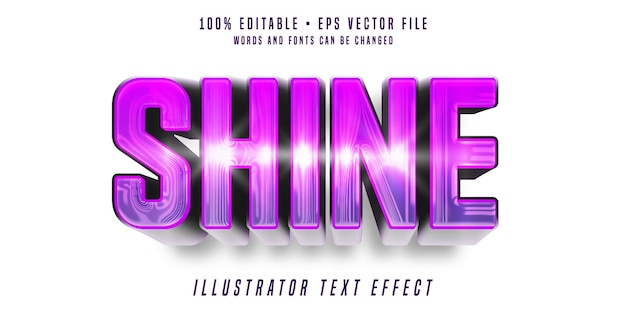 Vector shine editable text effect purple shining style 3d font