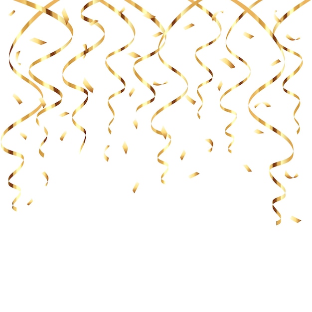 Сияние праздничного украшения золотыми лентами и конфетти на белом фоне иллюстрации