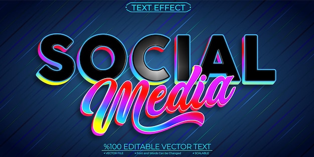 Shine neon colorful social media редактируемый и масштабируемый векторный текстовый эффект