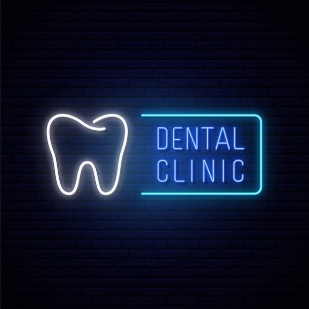 Shine neon text and tooth sign.