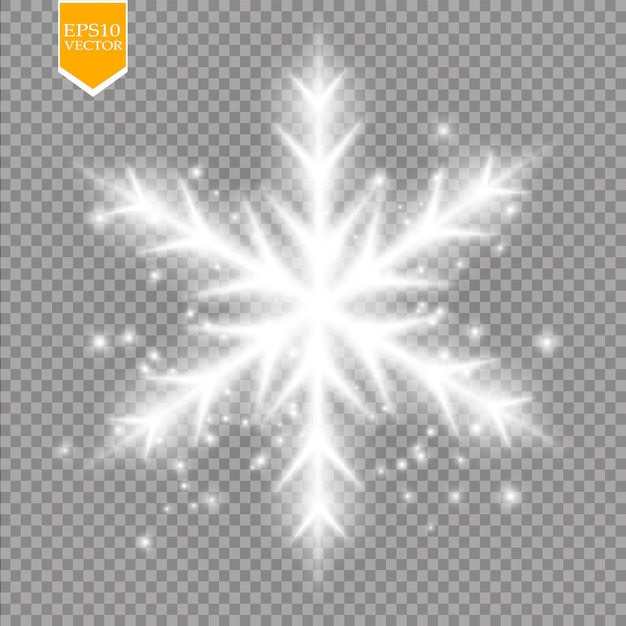 Shine white snowflake with glitter isolated on transparent background