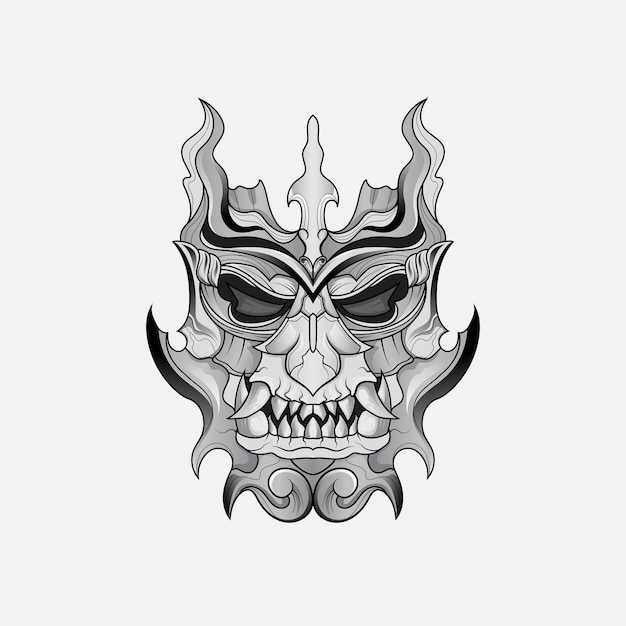 Vector shinigami mask illustration tattoos black and white traditional japanese oni mask tattoo tshirt