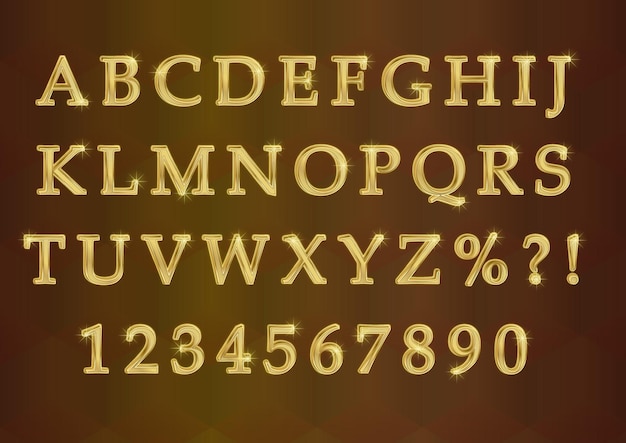Shining 3D Modern Gold Alphabets Numbers Set