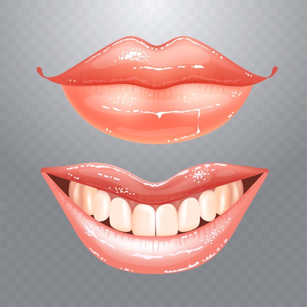 Vector shining beautiful female nude lips with teeth