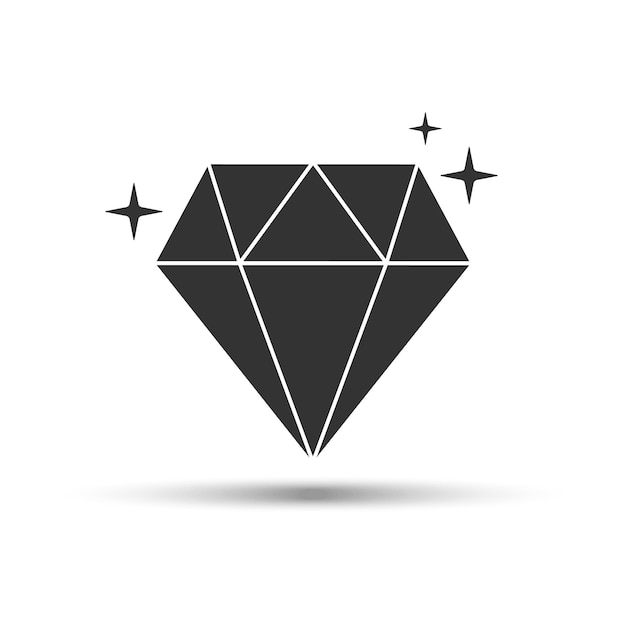 Shining diamond icon with shadow vector illustration.