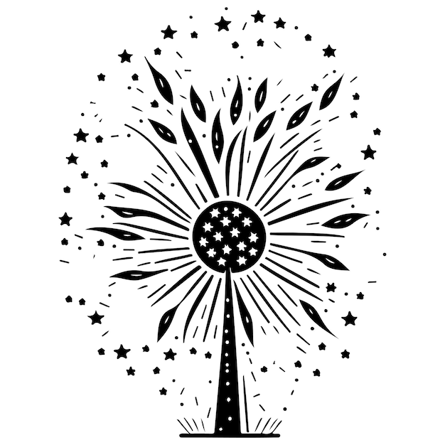 shining firework with stars illustration sketch hand draw