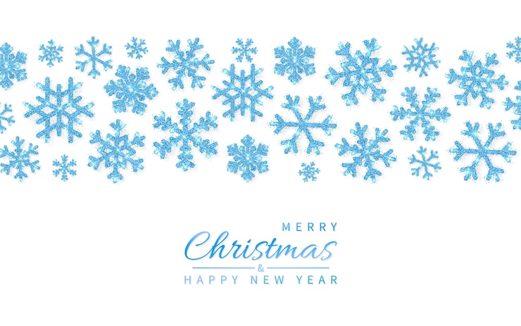 Vector shining glitter glowing blue snowflakes on white background. christmas and new year background. 