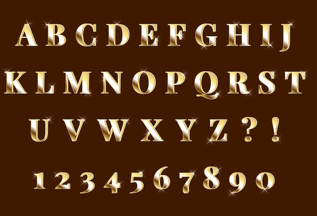 Shining Gold 3D Alphabets Numbers Set