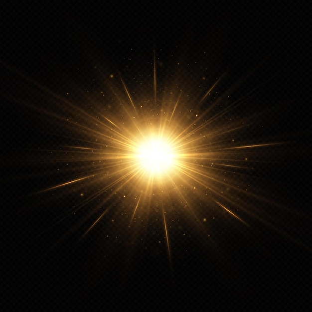 Stella d'oro brillante isolata su sfondo trasparente effetto bagliore