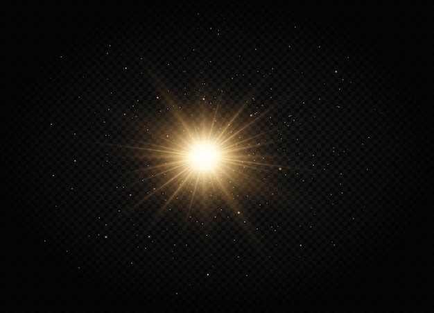 Shining golden star light effect bright star christmas star gold glowing light explodes