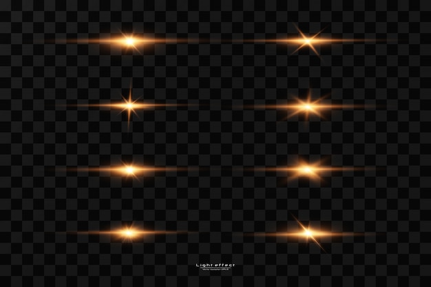 Shining golden stars  on black background. effects, glare, lines, glitter, explosion, golden light.  illustration