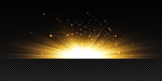 Shining golden stars  on black background. effects, glare, lines, glitter, explosion, golden light.  illustration