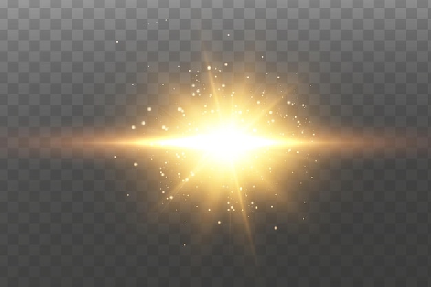 Shining golden stars. Effects, glare, lines, glitter, explosion, golden light.