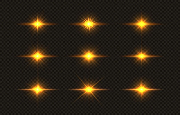 Vector shining golden stars glowing light explodes